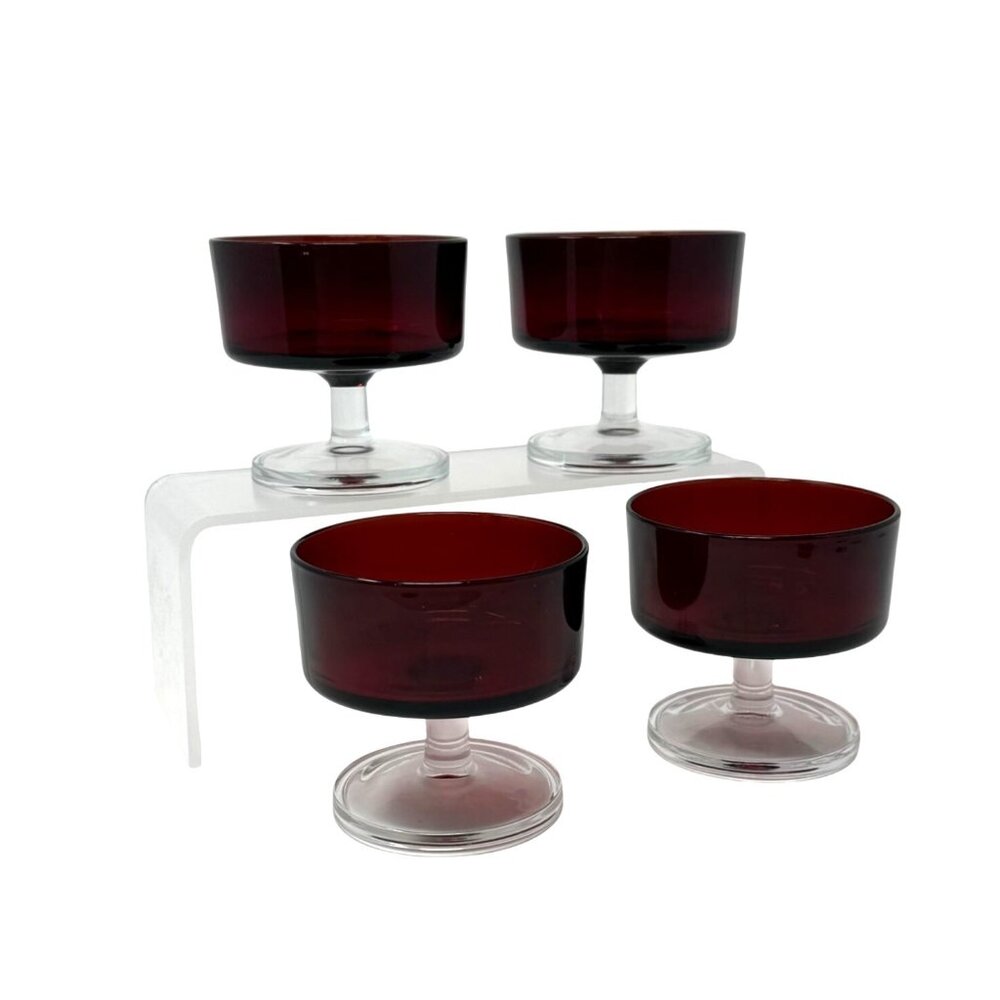 Set 4 Cavalier Ruby Red Champagne / Tall Sherbet Glasses Cristal D'Arques Durand